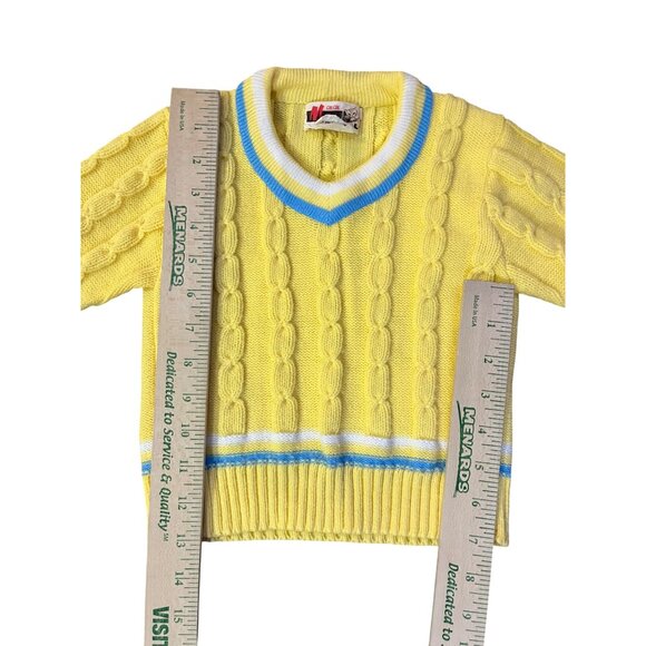 Vintage Mimi Sweater Little Boys 3 Yellow Blue White Cable Knit V-Neck Used - Picture 9 of 11